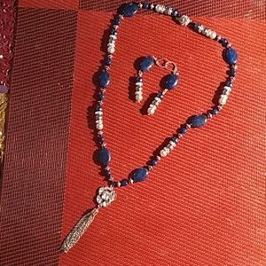 Necklace & Earring, Lapis lazuli w/AAA Grade pearl